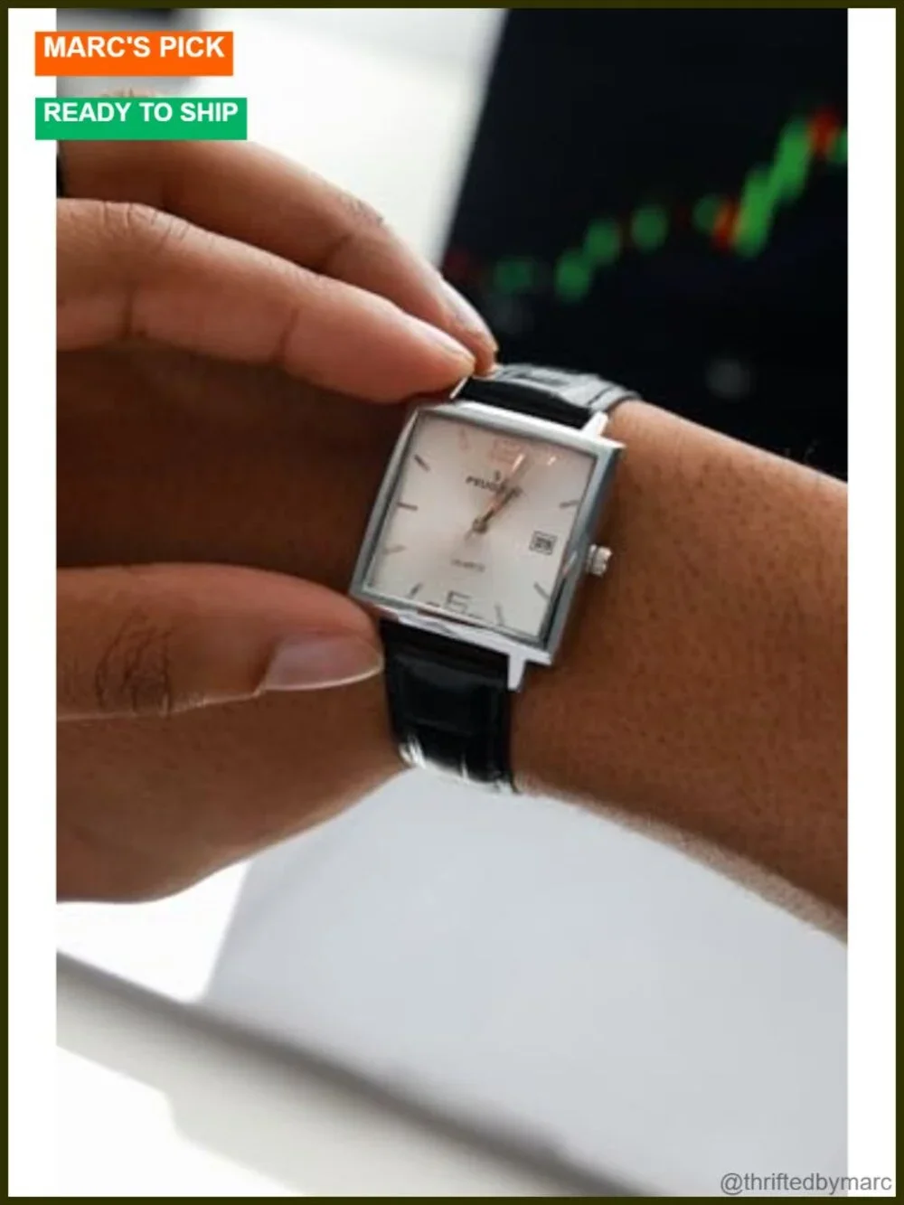Square Quartz Dress Watch Genuine Leather Strap Gold Plated Case
